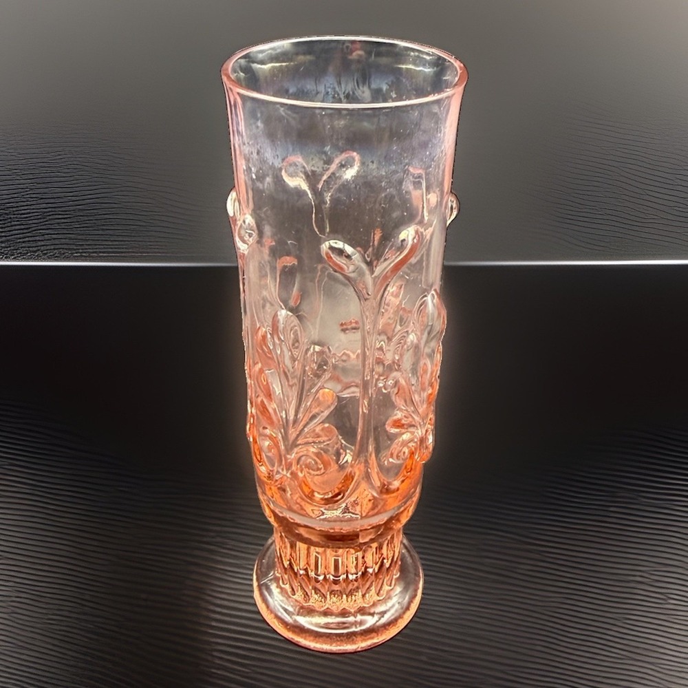 VTG Anchor Hocking Pink Depression Footed Juice Glass Bud Vase 6"H Iridescent